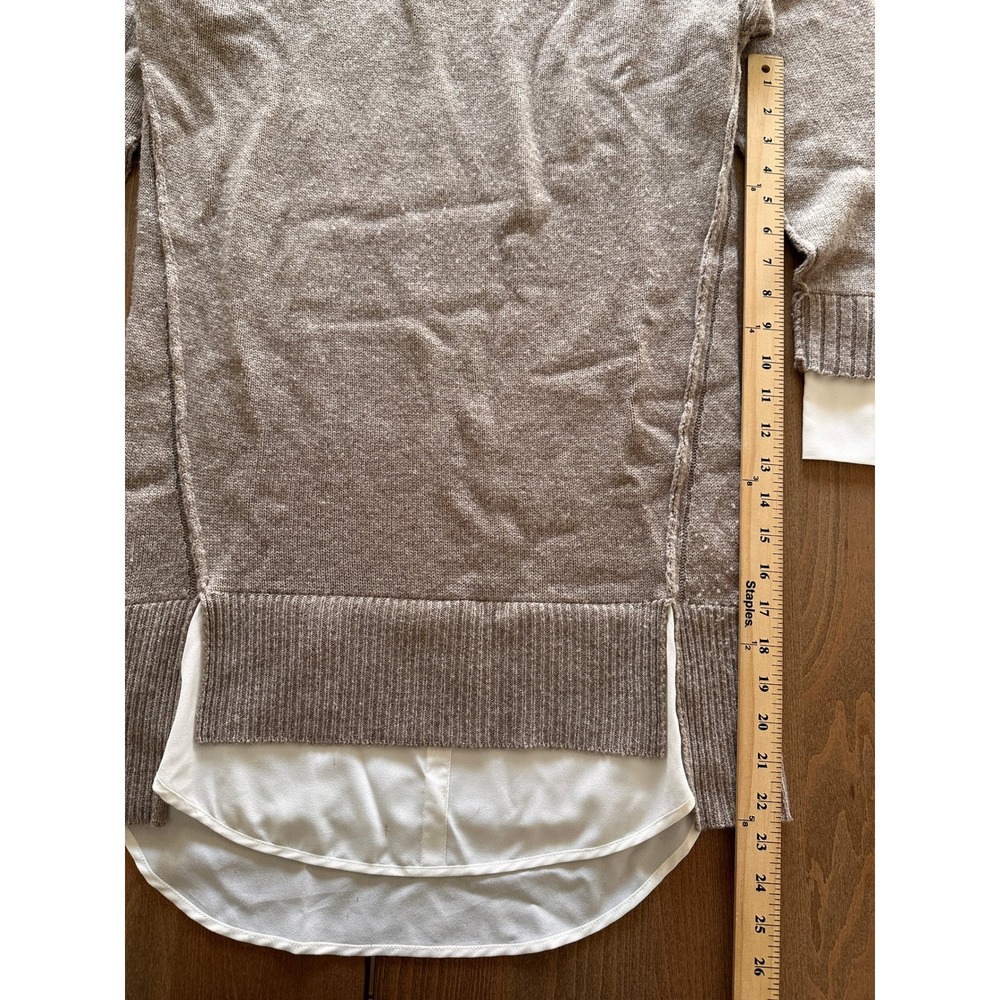 Brochu Walker Wool Cashmere Blend Mock Neck Sweater Taupe White Shirt Hem - Picture 4 of 11